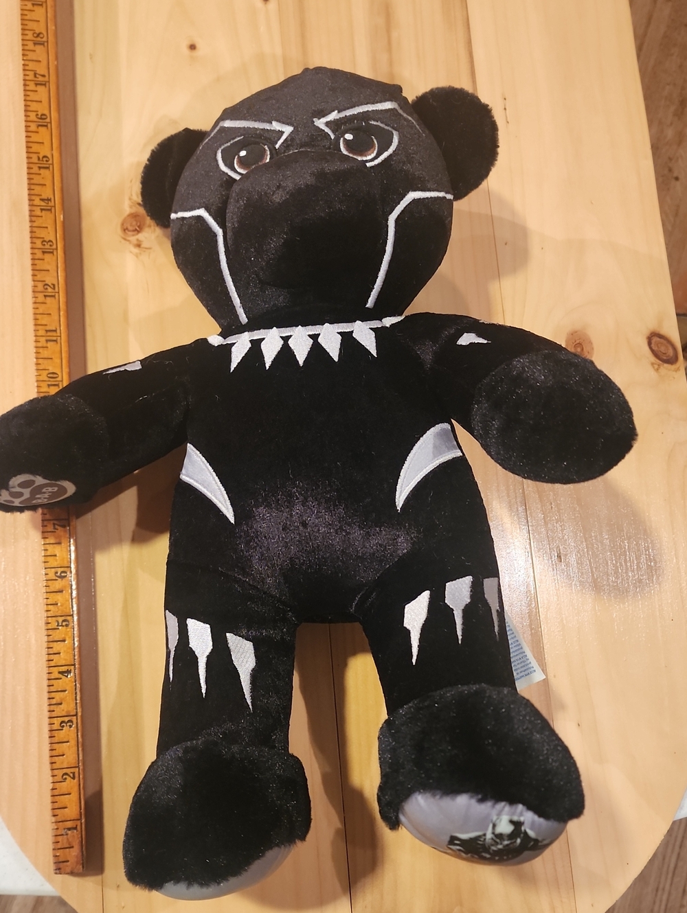 Build-A-Bear Black Panther Plush Superhero Bear with Silver Accents